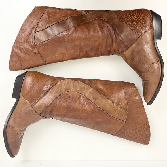 1st Edition Brown Woven Braided Leather Cowboy Boots Women’s Size 8 - Picture 10 of 15